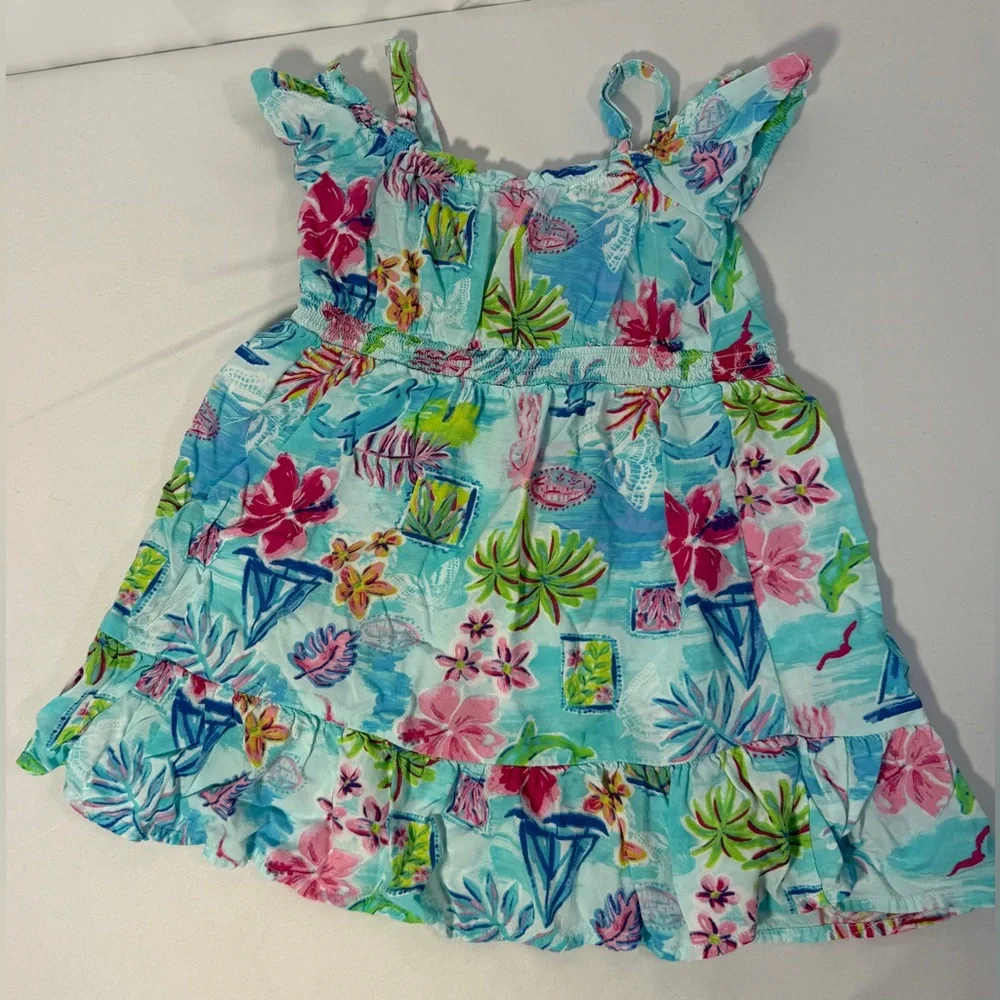 Girls 5T Tropical Dress The Children’s Place Blue Floral Sundress Off Shoulder - Picture 3 of 13